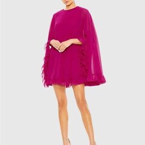 Fuchsia Ruffle Cape Mini Dress